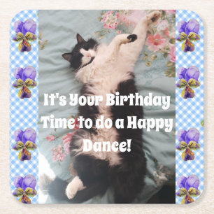 Tuxedo Cat Cute Funny Cats Happy Birthday Onderzet Vierkante Kartonnen Onderzetter