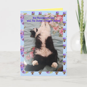 Tuxedo Cat Cute Funny Happy Dance Valentijnsdag Kaart