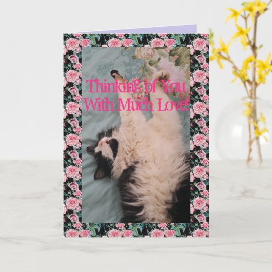 Tuxedo Cat Cute Funny Quote Air Kneading Card Kaart (Gele Bloem)