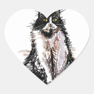 Tuxedo Cat Cute Tekening Black en White Cats Hart Sticker