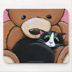 Tuxedo Cat en Big Teddy Bear Kat Art Mousepad Muismat