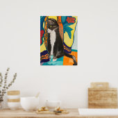 Tuxedo Cat en geborduurde gordijnen Poster (Keuken)