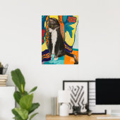 Tuxedo Cat en geborduurde gordijnen Poster (Thuiskantoor)