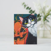 Tuxedo Cat en Smilling Pumpkin Lantern Briefkaart (Staand voorkant)