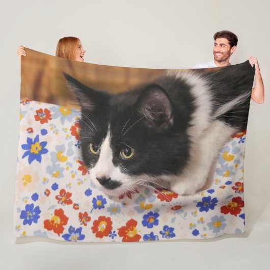 Tuxedo Cat Fleece Deken (In situ)