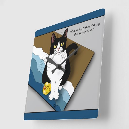 Tuxedo Cat Funny Bathroom Privacy Blue Vierkante Klok (Hoek)
