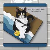 Tuxedo Cat Funny Bathroom Privacy Blue Vierkante Klok