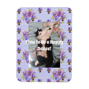Tuxedo Cat Funny Cute Floral Happy Dance Magnet Magneet