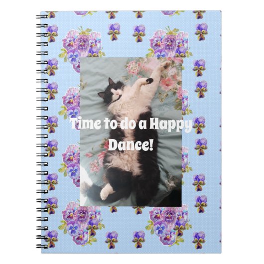 Tuxedo Cat Funny Cute Floral Happy Dance Notitiebo Notitieboek (Voorkant)