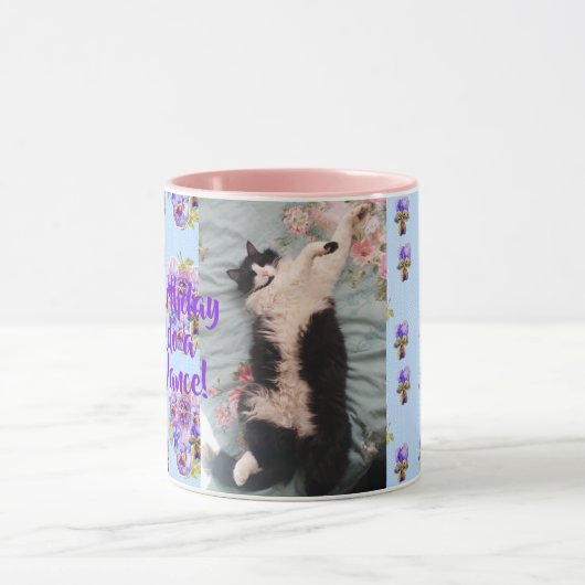 Tuxedo Cat Funny Happy Dance Anniversaire Mug Blue (Centre)