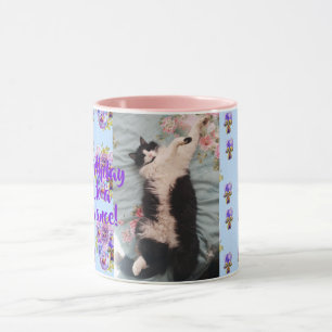 Tuxedo Cat Funny Happy Dance Birthday Mok Blue