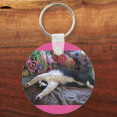 Tuxedo Cat Funny Mexican Wave Cute Birthday Sleutelhanger (Voorkant)