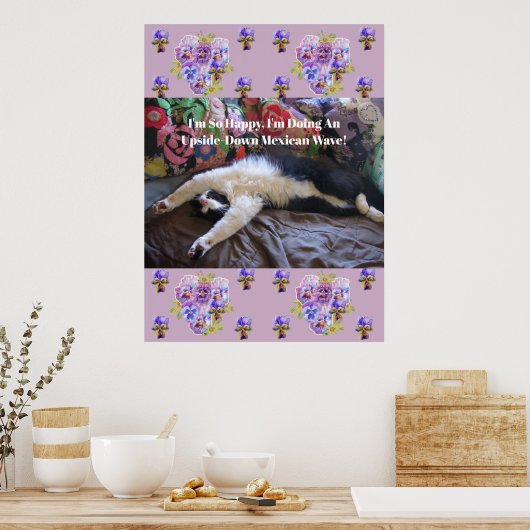 Tuxedo Cat Funny Schattige doet een Mexican Wave Q Poster (Keuken)