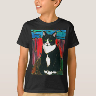 Tuxedo Cat Glas in lood Design Art T-Shirt