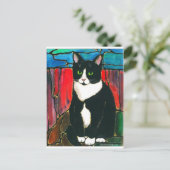 Tuxedo Cat Glas in lood Design Art T-Shirt Briefkaart (Staand voorkant)