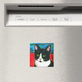 Tuxedo Cat Glas in lood Design Art T-shirt Magneet (Insitu (Vaatwasser))