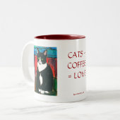 Tuxedo Cat Glas in lood Design Art T-Shirt Tweekleurige Koffiemok (Voorkant links)