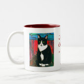 Tuxedo Cat Glas in lood Design Art T-Shirt Tweekleurige Koffiemok (Links)
