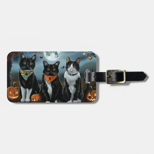Tuxedo Cat Halloween Spooky Bagagelabel (Voorkant horizontaal)