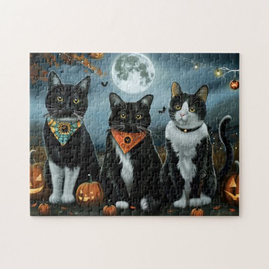 Tuxedo Cat Halloween Spooky Legpuzzel (Horizontaal)