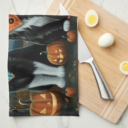 Tuxedo Cat Halloween Spooky Theedoek (Quarter Fold)