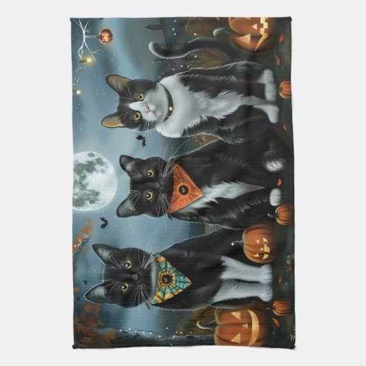 Tuxedo Cat Halloween Spooky Theedoek (Verticaal)