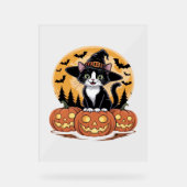 Tuxedo Cat Halloween Witch Schattigee pompoenen Es Acryl Bord (Voorkant)