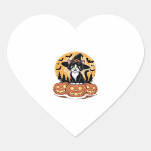 Tuxedo Cat Halloween Witch Schattigee pompoenen Es Hart Sticker