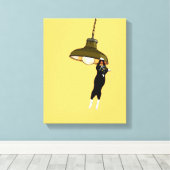 Tuxedo Cat Hanging op lamp Canvas Afdruk (Insitu (Houten vloer))