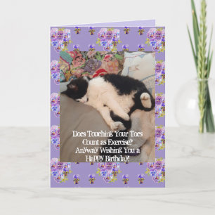 Tuxedo Cat Happy Birthday Touch Toes Card Kaart