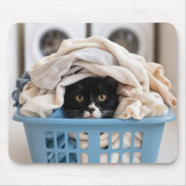 Tuxedo Cat Hiding in Laundry Basket Muismat
