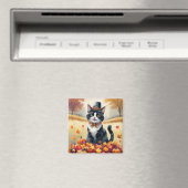 Tuxedo Cat in Autumn verlaat Thanksgiving Magneet (Insitu (Vaatwasser))