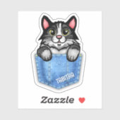 Tuxedo Cat in Faux Denim Pocket met eigen naam Sticker (Vel)