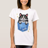 Tuxedo Cat in Faux Denim Pocket met eigen naam T-shirt (Voorkant)