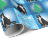 Tuxedo Cat Kerstblauw Cadeaupapier (Rol Hoek)