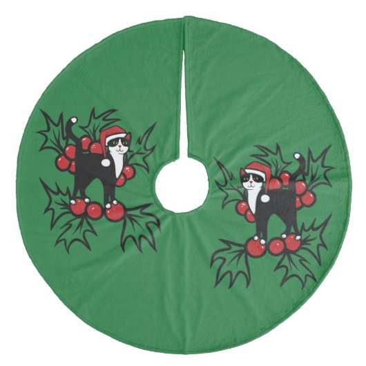 Tuxedo Cat Kerstmis Fleece Kerstboom Rok (Voorkant)