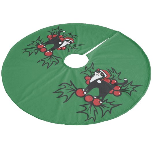 Tuxedo Cat Kerstmis Fleece Kerstboom Rok (Gekanteld)
