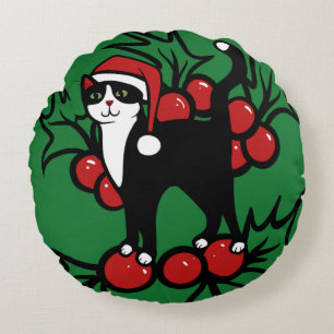 Tuxedo Cat Kerstmis Rond Kussen