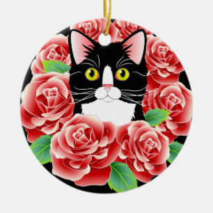 Tuxedo Cat Love Cat Cat Cat roos kat ronde siervor Keramisch Ornament