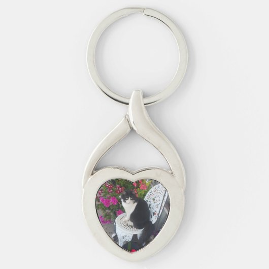 Tuxedo Cat Maroon Dark Pink Cats and Flowers Sleutelhanger (Voorkant)