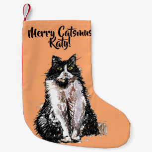 Tuxedo Cat Merry Catsmus oranje kerststop Kleine Kerstsok