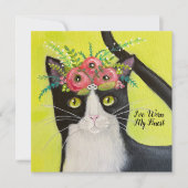 Tuxedo Cat met bloemkool, Birthday Kaart (Voorkant)
