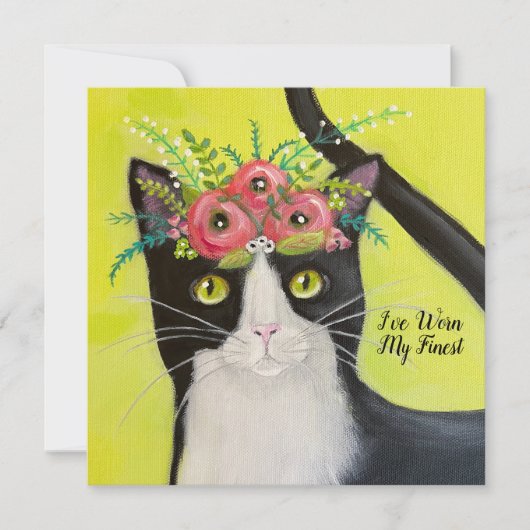 Tuxedo Cat met bloemkool, Birthday Kaart (Voorkant)