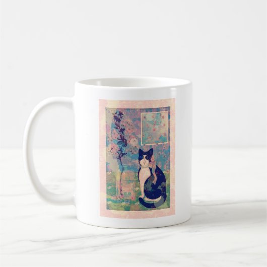Tuxedo Cat met Cherry Blossom Koffiemok (Links)
