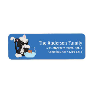 Tuxedo Cat met Fish Bowl Return Address Labels