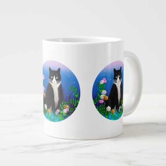 Tuxedo Cat met Flowers Mok (Voorkant rechts)
