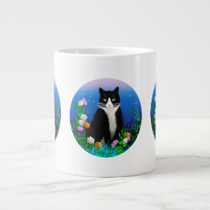 Tuxedo Cat met Flowers Mok
