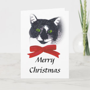 Tuxedo Cat met Rode strik Kerst Kaarten