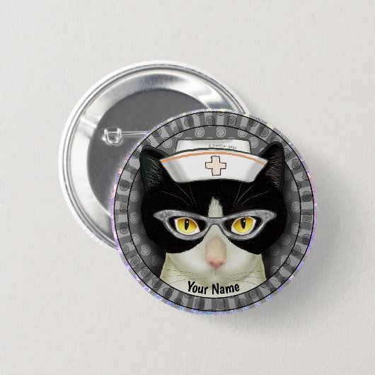Tuxedo Cat Nurse pin Ronde Button 5,7 Cm (Voorkant /achterkant)