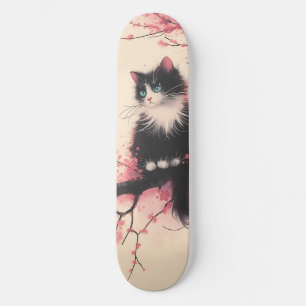 Tuxedo Cat op Cherry Blossom Japanse esthetiek Skateboard